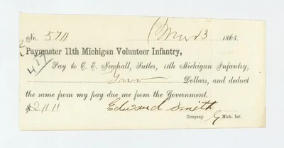 1865 C.E. Newhall - 11th Michigan Volunteer Infantry Sutler Scrip - Image 1 of 3