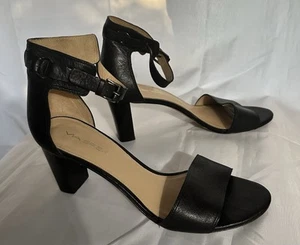 VIA SPIGA Black Leather Ankle Strap Open Toe Block Heel Shoe size 10 - Picture 1 of 11