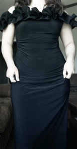 Xscape Black Ruffle Off the Shoulder Scuba Crepe Gown Size 8 $258 - Picture 1 of 3