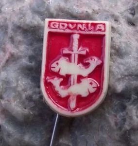 Antique Gdynia Polish Town Poland Coat of Arms Heraldry Plastic Pin Badge - Picture 1 of 2