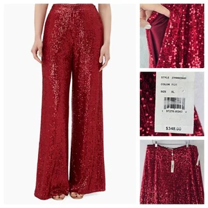 $348 Trina Turk XL Red Sequin Atarashii Pants Wide-Leg Festive Holiday Party NWT - Picture 1 of 20