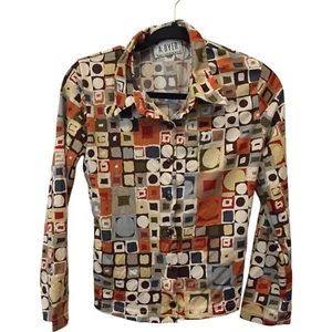 A Byer Button Up Blouse Multicolor Geometric Womens Long Sleeve Collared - Picture 1 of 6