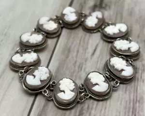Antik Vintage 1940 Ära Kamee Armband 800 Silber - Bild 1 von 12