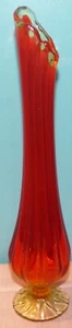 LE Smith Glass Footed Swung Vase Orange Red Yellow Amberina 14 1/2” Vintage MCM - Picture 1 of 12