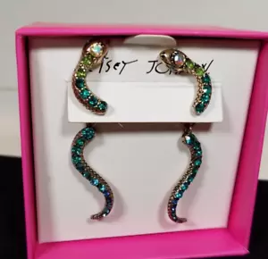 Hermosos Pendientes Betsey Johnson Tono Dorado Pavé Cristal Serpiente Delanteros y Traseros - Imagen 1 de 12