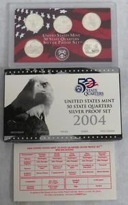 2004 S United States Mint 25c 90% Silver Statehood Quarters 5 Coin Proof Set OGP - Picture 1 of 1