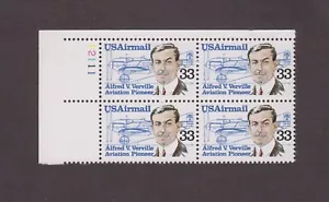 US, C113, ALFRED VERVILLE, AIRMAIL, MNH VF PLATE BLOCK - Picture 1 of 1