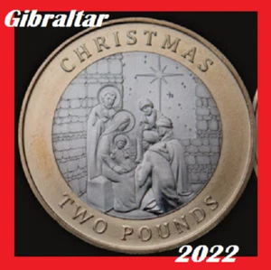 Moneda de Gibraltar £2 libras 2022 Navidad Natividad Belén Jesús estrella 3 reyes - Imagen 1 de 4