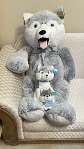 Set Of 3 (Small Medium XXL) Husky Dog Plush Polar Stuffed Animal Toys White Gray - Picture 1 of 24