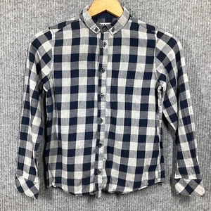 Matalan Boys Shirt Age 10 Years Navy / Grey Checked Long Sleeve Oxford Collar - Picture 1 of 8