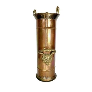 Antique Lion Head Copper Brass Water Can Coal Scuttle Pitcher Umbrella Holder - Picture 1 of 10
