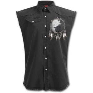 Spiral Wolf Chi Sleeveless Denim Vest Shirt • Ships in 2-4 Weeks • Gothic - Picture 1 of 3