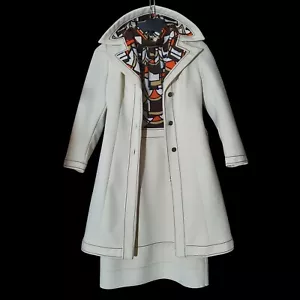 Lilli Ann Knit Vtg. Cream Mod Long Jacket Coat Matching Dress Lined Small/Med? - Picture 1 of 23
