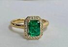 2Ct Lab Created Emerald and Diamond Halo Anniversary Ring Gift 14k Gold Plated