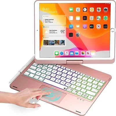 Funda con teclado giratorio con panel táctil retroiluminado para iPad 7/8/9/10th Air 5 Pro 11 12.9 Foto 1 de 4