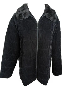 Gallery Wms Sz L черный выстеганный бархат искусственного меха воротник пальто SH3 - Изображение 1 из 4
