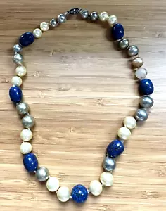 NACHLASS ANTIKE KUNSTPERLEN LAPISLAZULI HALSKETTE STRASS STERLING VERSCHLUSS - Bild 1 von 5