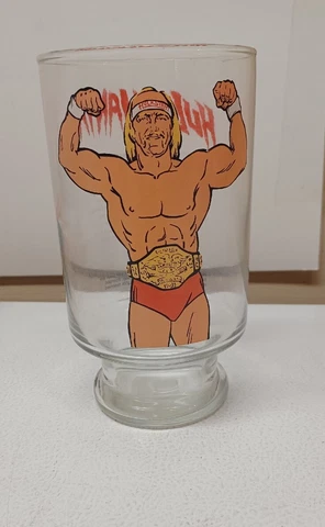 Vintage HULK HOGAN HULKAMANIA 7" 32 Oz Drinking Glass 1985 WWF Wrestling Cover
