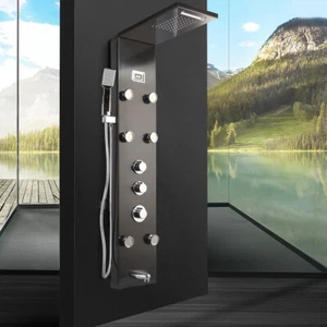 Black Digital Display Bathroom Shower Column Hand Shower Tub Massage Spa Jets - Bild 1 von 11