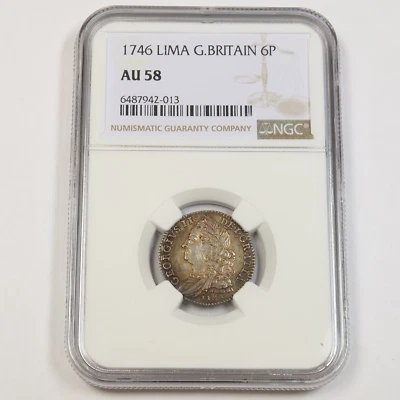 1746 NGC AU58 | GREAT BRITAIN - Six Pence 6P Coin #42962A - Image 1 of 2