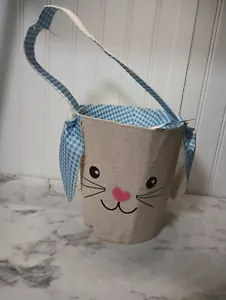 Easter Basket Bunny Rabbit with Blue Check Ears and Liner.Fabric. New with tag - Picture 1 of 2