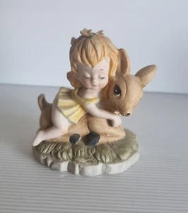 Uniart Fine Porcelain Figurine, Girl Riding Fawn #C1 - Picture 1 of 10