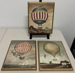 3 David Carter Brown Hot Air Balloons Pictures Laminate Wood Print Art 10.5x8.5" - Picture 1 of 22