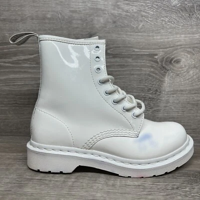 Dr. Martens Womens 1460 Mono White Patent Leather Lace Up Combat Boots Size 6 - Image 1 of 4