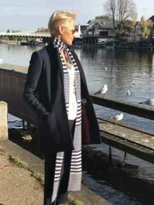 Catherine Robinson 100% Cashmere Striped Long Skinny Scarf - Picture 1 of 5