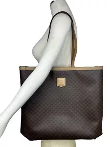 Vtg CELINE Macadam PVC Leather Shoulder Tote Bag Brown Monogram 2Handle M61 Flat - Picture 1 of 17
