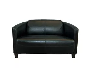 Vintage Genuine Leather Sofa Rocket Black Belon Black Two Seater Leather Sofa 2-Seater - Picture 1 of 1