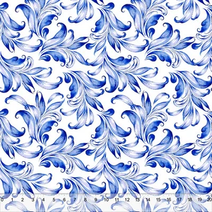 Blue Traditional Leaves - Home Decor Fabric Polyester 62" W Sold by the Yard - Picture 1 of 1