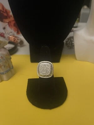 Vtg Lia Sophia Big Freeze Matte Silver Tone Ring W/ Crystals  - Image 1 of 3