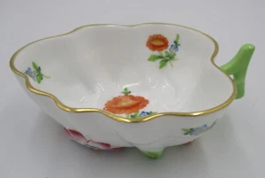 Herend Hungary Porcelain Deep Leaf Shaped Trinket Dish Aster Pattern Orange - Picture 1 of 21