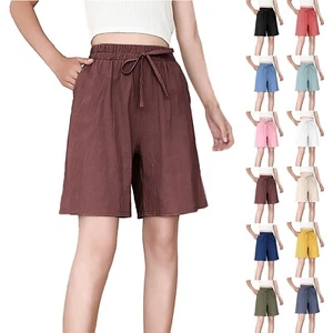 Womens Drawstring Sweat Shorts Knee Length Elastic Waist Running Workout Shorts - Picture 1 of 36