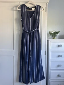 Phase Eight Navy Striped Cropped Leg Linen Jumpsuit 12 - Picture 1 of 5