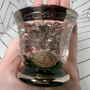 Cristol T Murano klar geätzt Schnapsglas Zahnstocher Halter grüner Sockel Goldringe - Bild 1 von 8