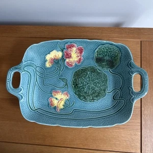 Art Nouveau Jugendstil Majolica Nasturtium Handled Platter Tray by Zell, Germany - Picture 1 of 12