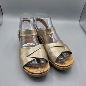 Kork-Ease Myrna 2.0 Sandals Womens 7 Gold Leather Metallic Cork Wedge Platform - Picture 1 of 13