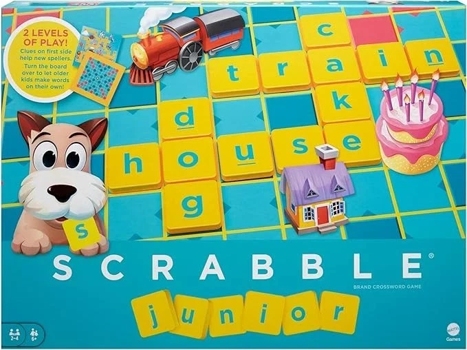 Mattel Games Scrabble Junior Kids Crossword Game with 2-Games-in-1, 2-Sided Game - Image 1 of 4