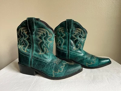 Smoky Mountain Western 靴子 3635C,儿童尺寸 2D,蓝绿色皮革缝制设计很好 — 第 1/4 张图片