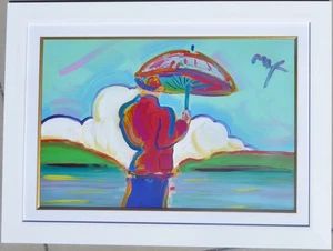 PETER MAX Umbrella Man at Sea Unique Original Painting Hand signed framed SALE - Picture 1 of 8