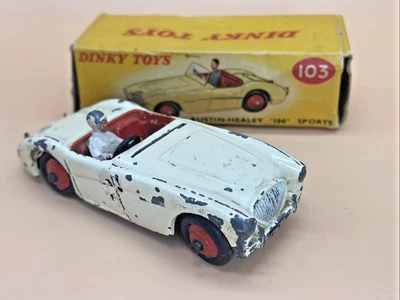 Dinky Toys 103 Austin Healey 100 Sport White with Red Interior & Driver Original - Image 1 of 4