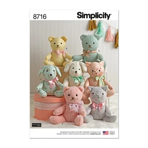 Simplicity 8716 Animali Peluche Orso, Gatto e Cane Modelli da Cucire di Elaine - Foto 1 di 11