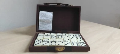 Vintage Domino Set with Brass Spinners in Brown Leatherette Case – Complete - Image 1 of 4