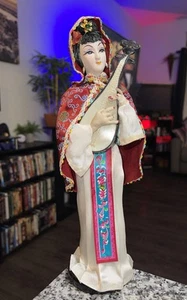 VTG Handmade Traditional GEISHA Chinese Doll w/ Black Wood Stand ⭐️ - Picture 1 of 3