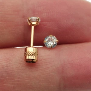 18K Rose Gold Filled Hypoallergenic 4mm Cubic Zirconia CZ Stud Post Earrings - Picture 1 of 1