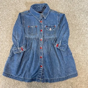 Abito Gap bambino upcycle denim XXS età 2-3 accenti rossi camicia jeans vestito cavallo - Foto 1 di 7