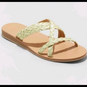 Sandalias planas verdes salvia trenzadas deslizables ópalo hilo universal talla 11 nuevas con etiquetas - Imagen 1 de 7