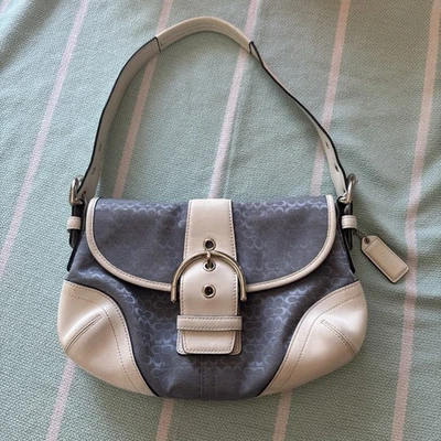 Coach Soho Hobo Signature Buckle Flap Bag Blue Canvas Leather Y2K # 6818 - Image 1 of 4